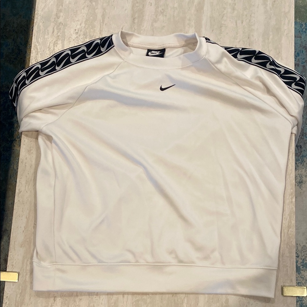 Nike White Crewneck with Black Patterned Sleeves